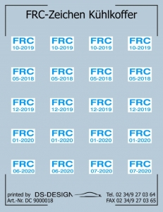 FRC-TÜV Zeichen für Kühlkoffer, blau, 20 Stück
